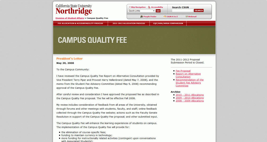 Campus Quality Fee Screenshot