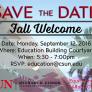 Save the Date, Fall Welcome, Monday, September 12, 2016, Education Building Courtyard, 5:30-7pm, RSVP: education@csun.edu