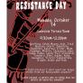 Flyer for Indigenous Resistance Day with date, time, location, and list of guest speakers