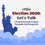UCS presents Election 2020 Let&#039;s Talk virtual drop in hours november 2nd to 6th. Statue of Liberty surrounded by clouds and birds flying around it make up the background.