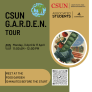 Sustainable garden tour flyer for two dates April 3 and 17 from 11am to 12pm. 