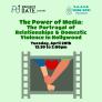 Project DATE presents SAAFE week 2021, #speakout; The Power of Media: The Portrayal of Relationships and Domestic Violence in Hollywood on April 20th at 12:30pm; movie reel clip with one person&#039;s hand grabbing another&#039;s wrist and a heart in between them