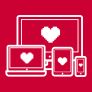 computer laptop tablet and smart phone icons with hearts on the screen