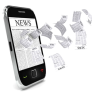 illustration of newspaper pages flying out of a smartphone