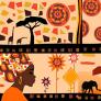 Illustration of Black woman and African animals with kente textile