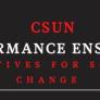 Red and white text on black background reading: CSUN Performance Ensemble Creatives for Social Change