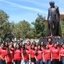 students by matador statue photo taken pre covid