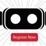 Virtual reality goggles with Register Now. 