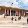 Students on Oviatt Library steps, photo by Lee Choo