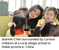 Jeannie Chen surrounded by curious children