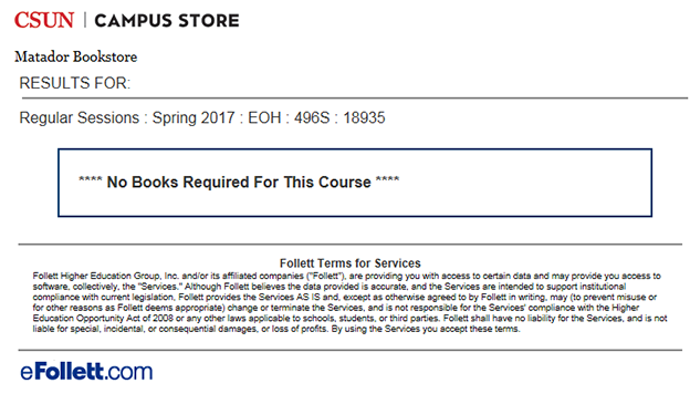 Textbook is not required for desired course.