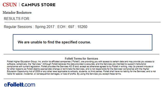 Unable to find textbook for specified course.