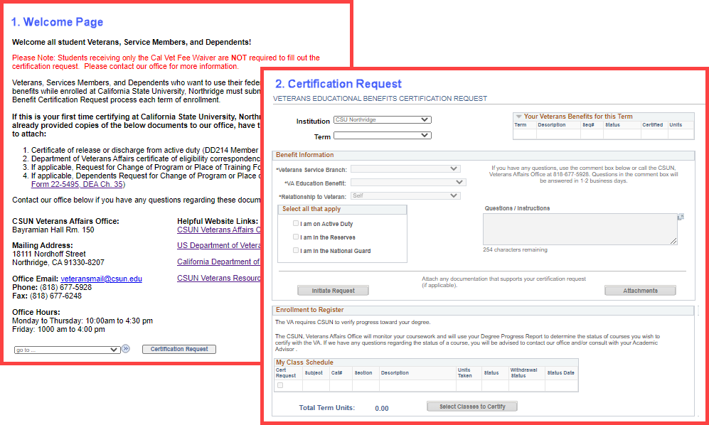 Thumbnail images of Welcome and Certification Request pages