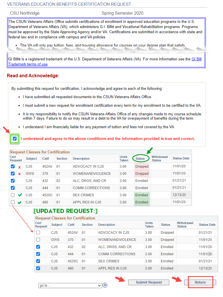 Revisit Certify Enrollments page to update courses for certification