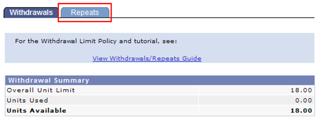 Location of Repeats navigation tab.