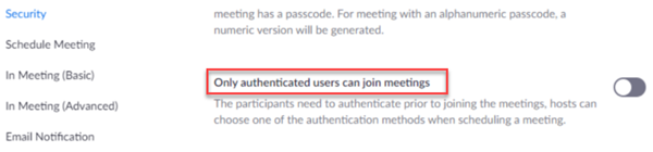 Authentication settings. 