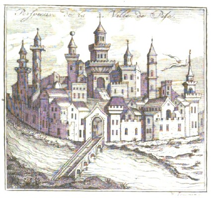 Woodblock print of Avignon