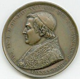 Bust of Pope Pius 9, facing to the left , wearing a cope, 1846