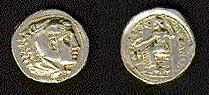 coin of Alexander:  Herakles on obverse, Zeus Olympios on reverse