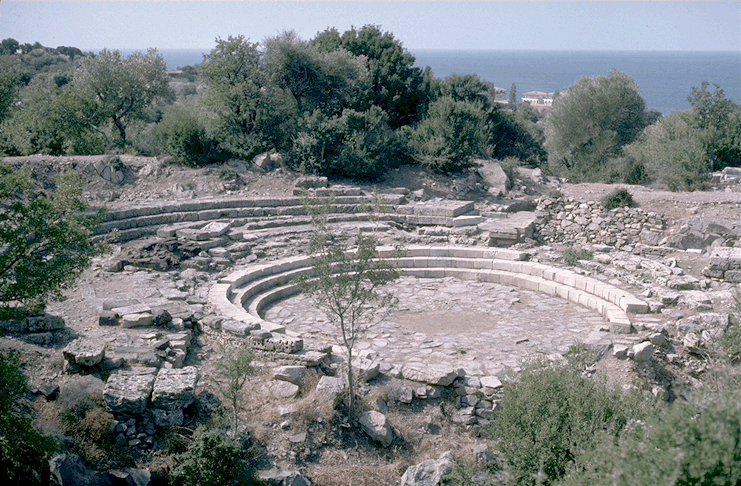 a circular area with stone steps