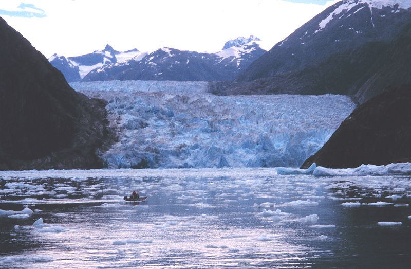 whaler in front of glacier